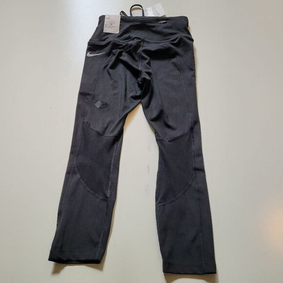 NEW NIKE FAST DRI-FIT BLACK MID RISE CROPPED LEGGINGS TIGHTS ZIP POCKETS XS NWT - Picture 9 of 10